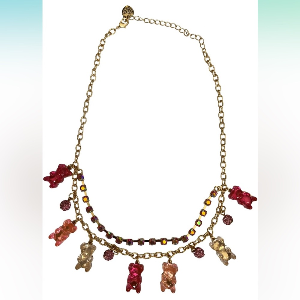 New Betsey Johnson Gummy Bear Rhinestone Necklace Pastel Pink